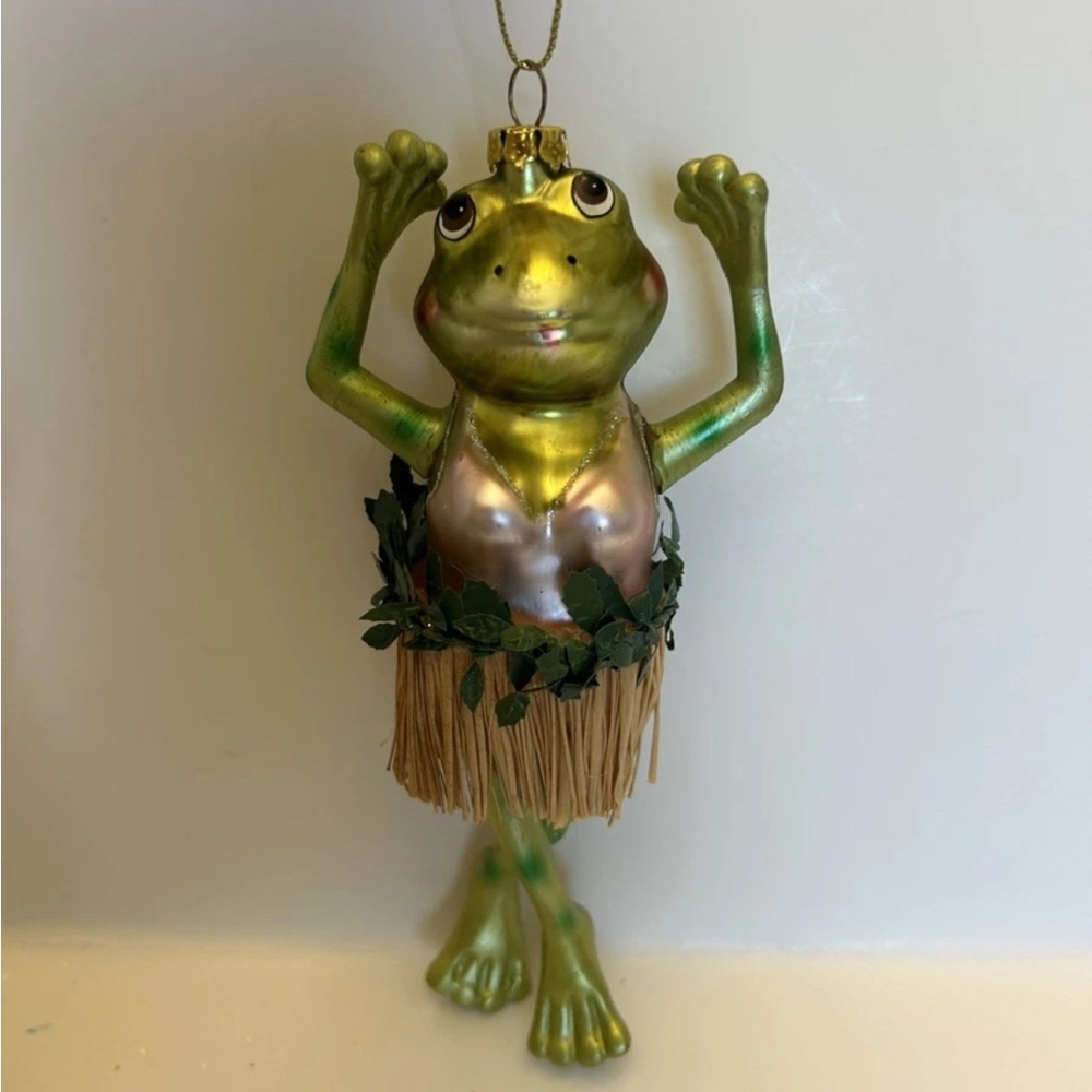 Old World Vintage Hawaiian Frog Girl Hula Skirt Tutu Christmas Ornament vintage